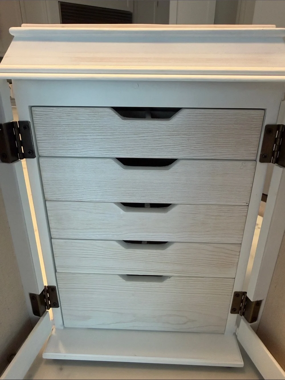 Pottery Barn White Wood Jewelry Storage Cabinet Armoire.